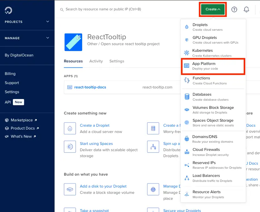 DigitalOcean Create App