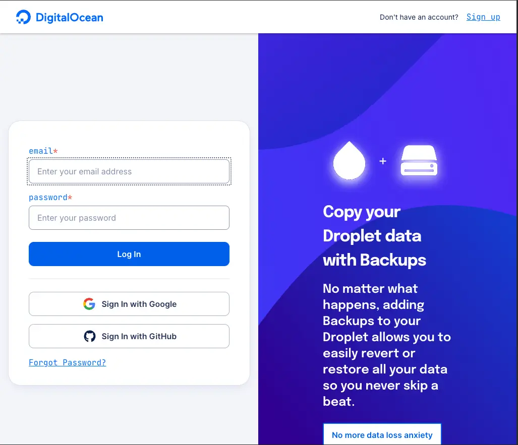 DigitalOcean Login